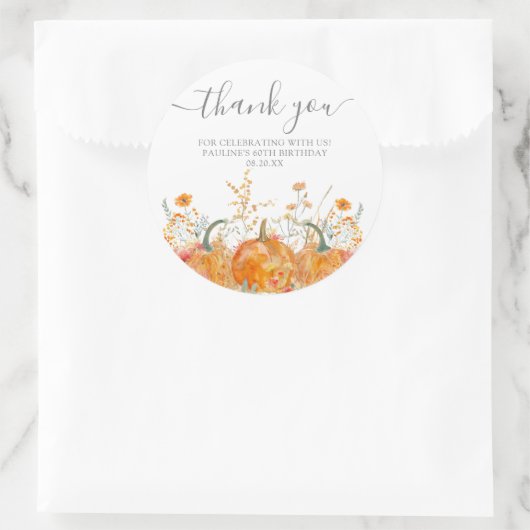 60誕生日かぼちゃワイルドフラワーカスタムサンキュー ラウンドシール (バッグ)
