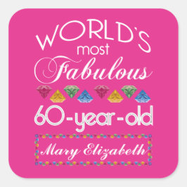 60誕生日で最も素晴らしいカラフル宝石ピンク スクエアシール