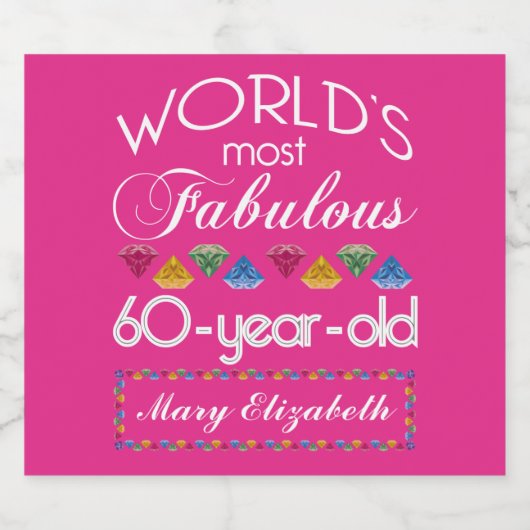 60誕生日で最も素晴らしいカラフル宝石ピンク ビールラベル (シングルラベル)