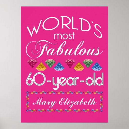 60誕生日で最も素晴らしいカラフル宝石ピンク ポスター (正面)