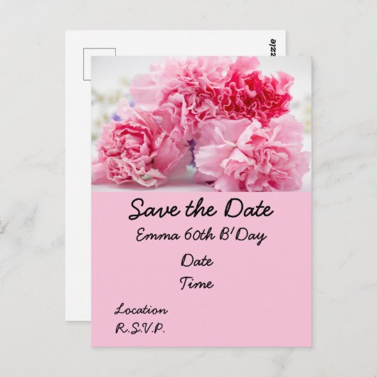 60誕生日とピンクのカーネーション花フローラ ポストカード (正面/裏面)