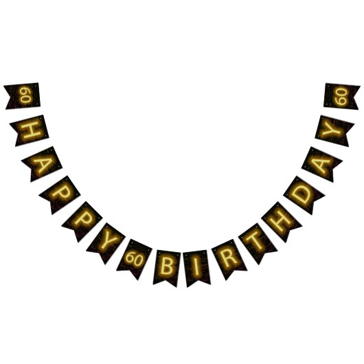 60誕生日のネオンサインオンブリック バンティングフラッグ (全)
