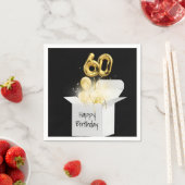 60誕生日の金ゴールドバルーン（白） スタンダードカクテルナプキン (インサイチュ)
