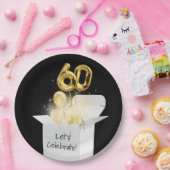 60誕生日の金ゴールドバルーン（白） ペーパープレート (パーティー)