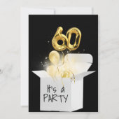 60誕生日の金ゴールドバルーン（白） 招待状 (正面)