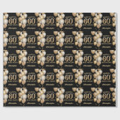 60誕生日の黒と金ゴールドグリッター気球 ラッピングペーパー (フラット)
