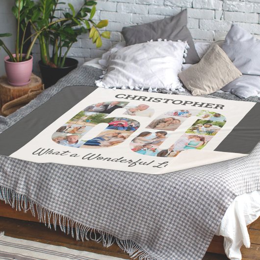 60誕生日の60番目の図形の写真コラージュ シェルパブランケット