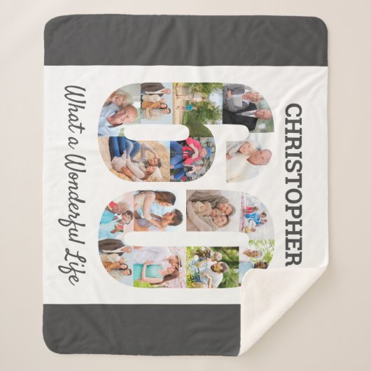 60誕生日の60番目の図形の写真コラージュ シェルパブランケット (正面)