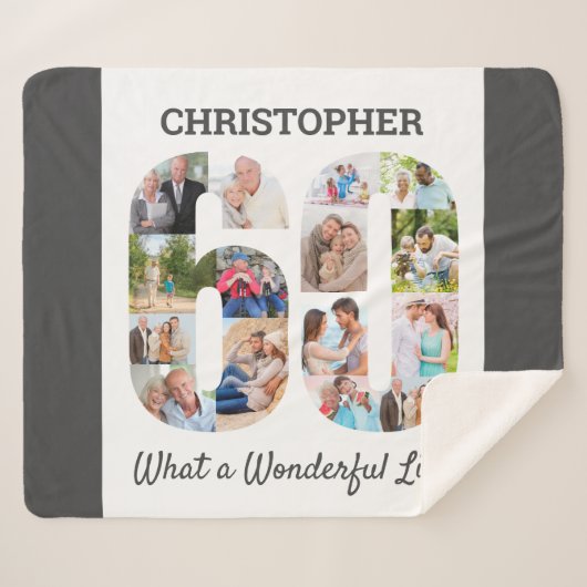 60誕生日の60番目の図形の写真コラージュ シェルパブランケット (正面(横))