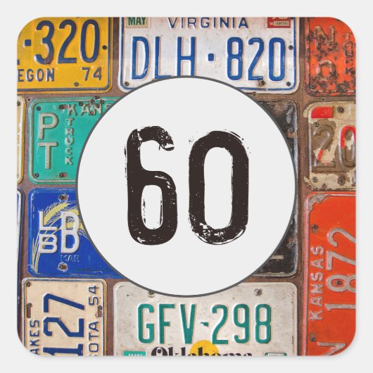 60誕生日のRustyライセンスプレート スクエアシール (正面)