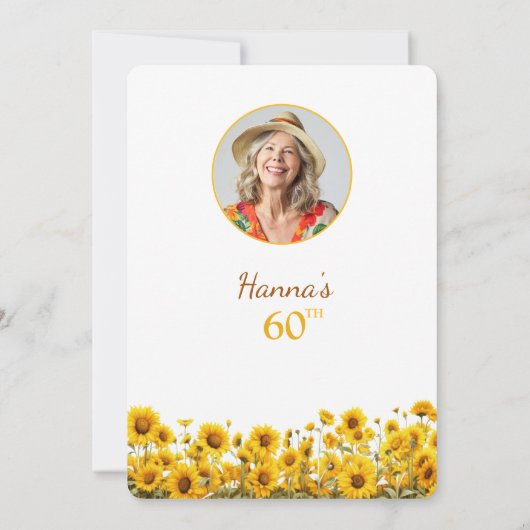 60誕生日ひまわり素朴フローラ写真 招待状 (裏面)