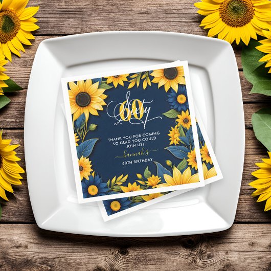 60誕生日ひまわり素朴 スタンダードカクテルナプキン