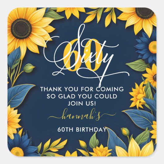 60誕生日ひまわり スクエアシール (正面)