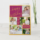 60誕生日または任意の年齢5フォトピンクと金ゴールド 箔グリーティングカード (正面)