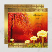 60誕生日アエレガントジア金ゴールド黄フローラ3a 招待状 (正面/裏面)