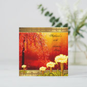 60誕生日アエレガントジア金ゴールド黄フローラ3a 招待状 (スタンド正面)