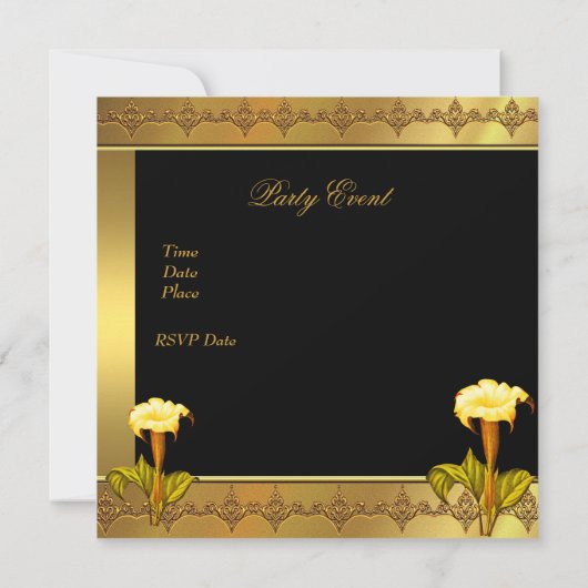 60誕生日アエレガントジア金ゴールド黄フローラ3a 招待状 (裏面)