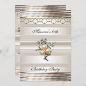 60誕生日アールデコライトセピアパールジュエル 招待状 (正面/裏面)