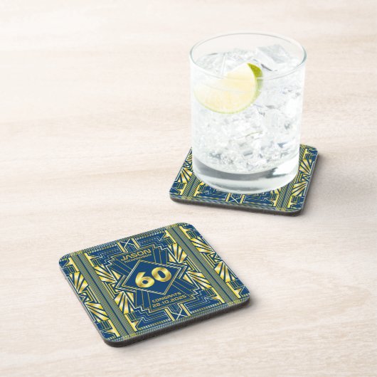 60誕生日アールデコ金ゴールドブルー素晴らしギャツビー コースター (右側)