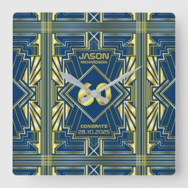 60誕生日アールデコ金ゴールドブルー素晴らしギャツビー スクエア壁時計