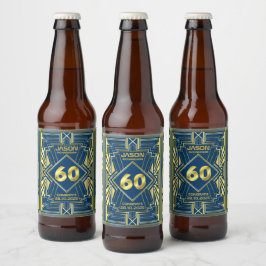 60誕生日アールデコ金ゴールドブルー素晴らしギャツビー ビールラベル