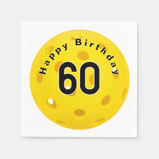 60誕生日イエローピックボール スタンダードカクテルナプキン (正面)