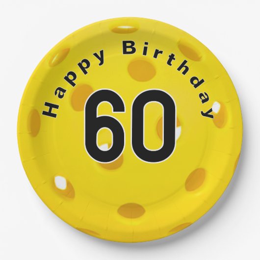 60誕生日イエローピックボール ペーパープレート (正面)