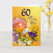 60誕生日ウィッシュカード – 無料のシーズとキャンドル カード (黄色い花)