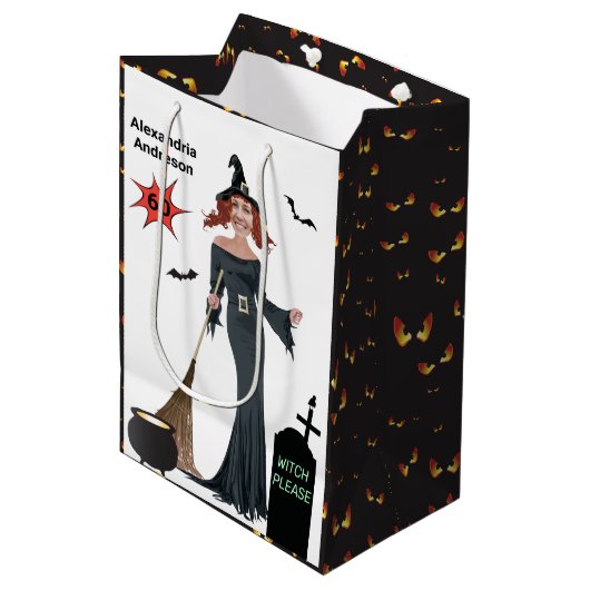 60誕生日ウィメンズニューおもしろいウィッチお願い ミディアムペーパーバッグ (正面アングル)