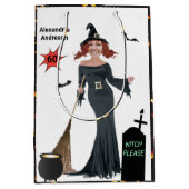 60誕生日ウィメンズニューおもしろいウィッチお願い ミディアムペーパーバッグ (正面)