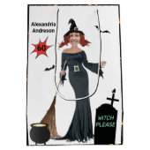 60誕生日ウィメンズニューおもしろいウィッチお願い ミディアムペーパーバッグ (裏面)