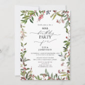 60誕生日ウィンターワイルドフラワーベリーの水色 招待状 (正面)