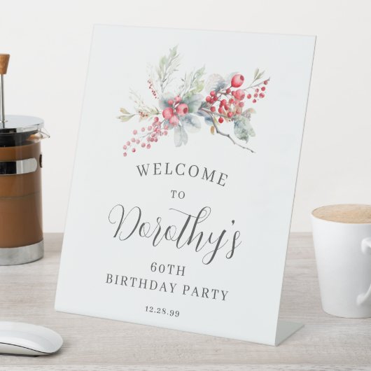 60誕生日ウェルカムウィンターレッドベリー 台座サイン (インサイチュ)