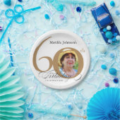 60誕生日エレガント金ゴールド白書写真 ペーパープレート (パーティー)