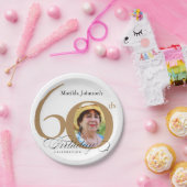 60誕生日エレガント金ゴールド白書写真 ペーパープレート (パーティー)