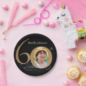 60誕生日エレガント金ゴールド黒書写真 ペーパープレート (パーティー)