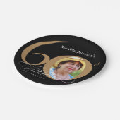 60誕生日エレガント金ゴールド黒書写真 ペーパープレート (アングル)