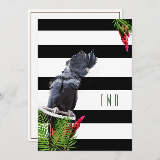 60誕生日オウム白黒ストライプ誕生日 招待状 (正面/裏面)