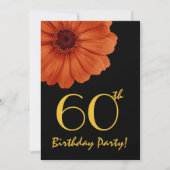 60誕生日オレンジ金ゴールドブラックデイジーメタル 招待状 (正面)