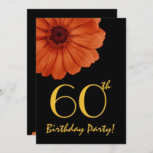 60誕生日オレンジ金ゴールドブラックデイジーメタル 招待状 (正面/裏面)