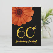 60誕生日オレンジ金ゴールドブラックデイジーメタル 招待状 (スタンド正面)