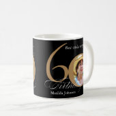 60誕生日カスタムフォトタイポグラフィブラック金ゴールド コーヒーマグカップ (正面右)