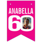 60誕生日カスタムフォトピンク白 バンティングフラッグ (第1の旗)