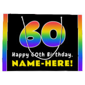 60誕生日カラフル:虹# 60、名前をカスタムする ラージペーパーバッグ (裏面)