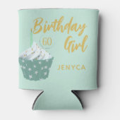 60誕生日ガールキュートカップケーキグリーンクーラーボックス 缶クーラー (正面)
