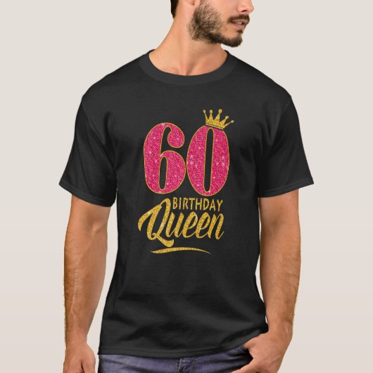 60誕生日クイーン60歳ガールクラウンピンク Tシャツ (正面)