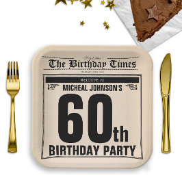 60誕生日クラシックヴィンテージオールド新聞カスタム ペーパープレート