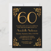 60誕生日グラムモダン金ゴールドブラックヴィンテージレトロ 招待状 (正面)