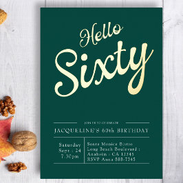 60誕生日グリーンゴールドフォイルハロー60招待状 箔招待状