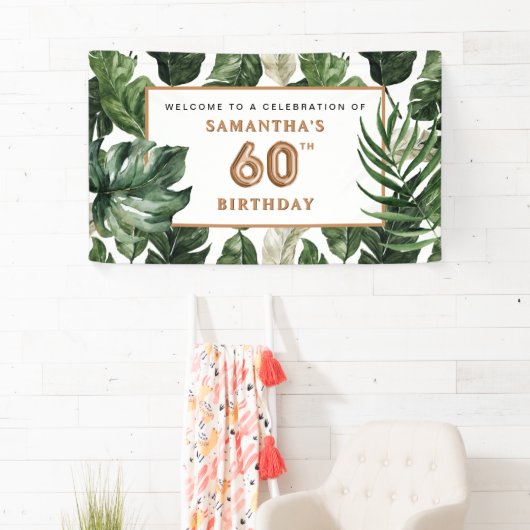 60誕生日グリーン&銅トロピカルウェルカム 横断幕 (インサイチュ)